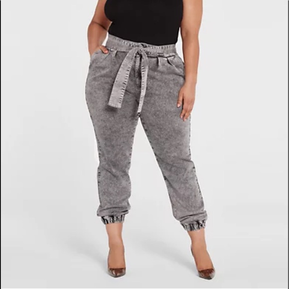 High Rise Tie Waist Denim Joggers | Fashion To Figure - Picture 3 of 9